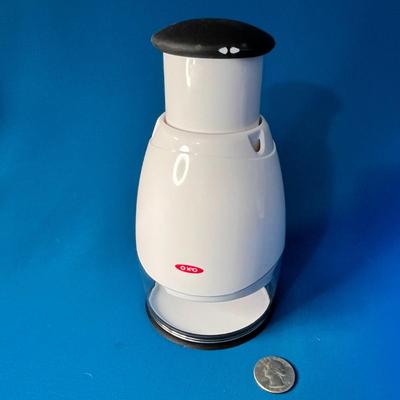 GOOD QUALITY OXO PLUNGER STYLE FOOD CHOPPER WITH MEASURING MARKS