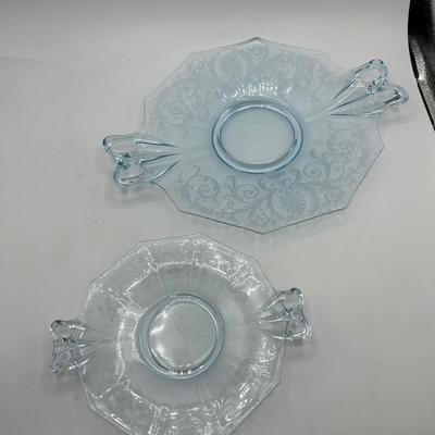 Vintage EAPG Fostoria Floral Etched Frosted Glass Serving Plates & Bowl