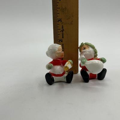 Vintage Napco Santa and Mrs Claus Ceramic Taper Candle Huggers with Spaghetti Trim