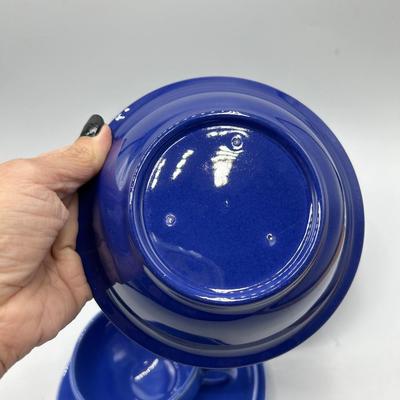Navy Blue Metlox Poppy Trail California Pottery Teacup Saucer Dessert Plate and Cereal Bowls