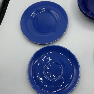 Navy Blue Metlox Poppy Trail California Pottery Teacup Saucer Dessert Plate and Cereal Bowls