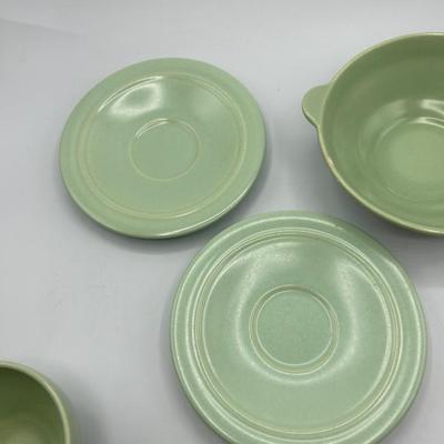 Vintage Pale Sea Foam Green California Pottery Dishes Cup with Saucer Small Bowl Plate