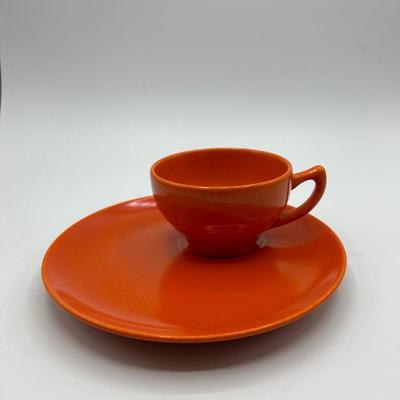 Vintage Flame Orange Luncheon Plate Saucer with Teacup Gladding McBean California Pottery