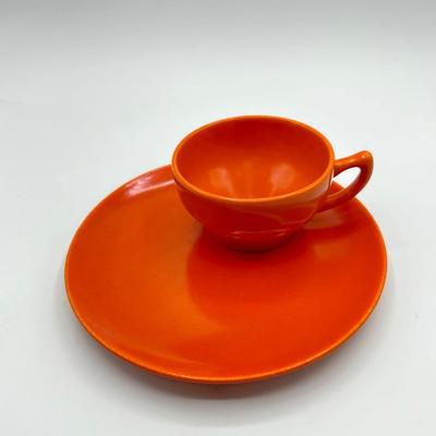 Vintage Flame Orange Luncheon Plate Saucer with Teacup Gladding McBean California Pottery