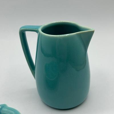 Vintage Franciscan Ware California Pottery Divided Small Dish and Cream Pitcher Turquoise Blue