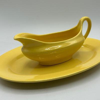 Banana Yellow Vintage California Pottery Metlox Poppy Trail Oval Plate Platter and Sauce Gravy Boat