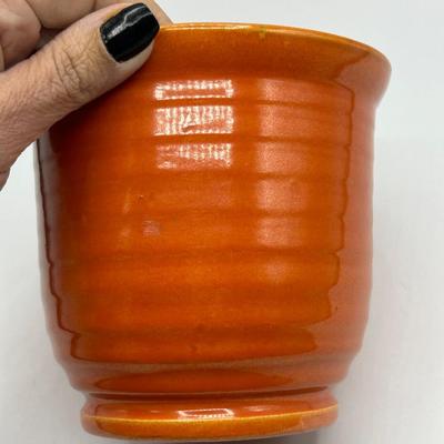 Vintage Ribbed Beehive Flame Orange Pottery Planter Pot Bowl