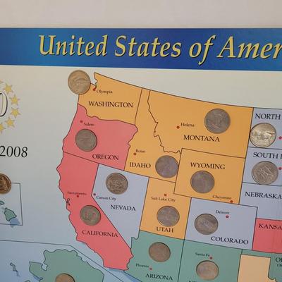USA Coin Collectorâ€™s Map with Complete Set of Quarters (B2-CE)