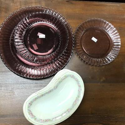 Lavender glass plates and vintage porceline side plates