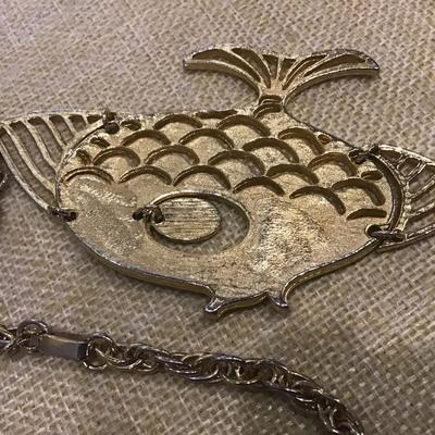 Vintage Gold Tone Large Fish Pendant Necklace 1960's 1970's