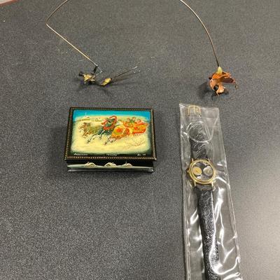 Fishing novelty, jewelry box and watch