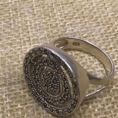 Large Silver 925 Marcasite Ring Marked