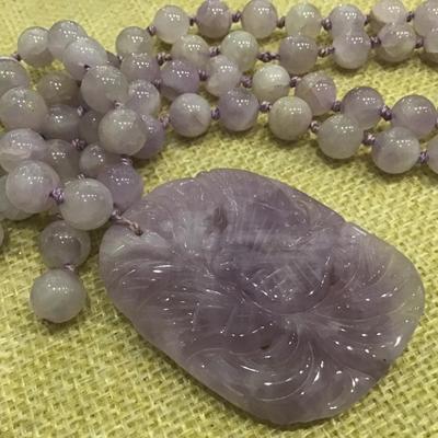 Vintage Chinese Amethyst Quartz Carved knotted  Pendant Necklace Reversible