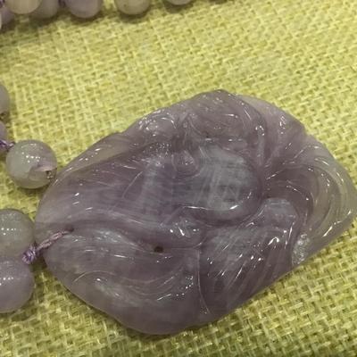 Vintage Chinese Amethyst Quartz Carved knotted  Pendant Necklace Reversible