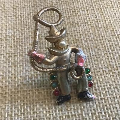 Vintage Cowboy Lasso Rodeo Brooch  Jewelry Figural Pin