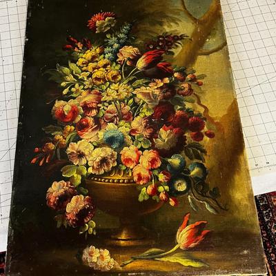 Still Life of Flowers, Antique, Dark Background