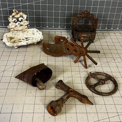 Rusty Iron: Spur, Bell, Soap Dish LOT