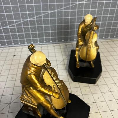 Cello Playing Book Ends Cast Bronze on Slate Base