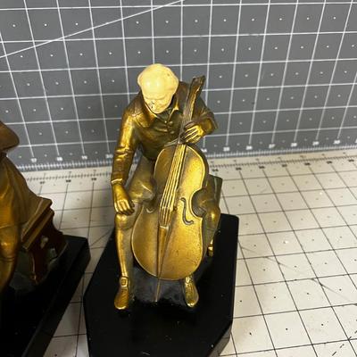 Cello Playing Book Ends Cast Bronze on Slate Base