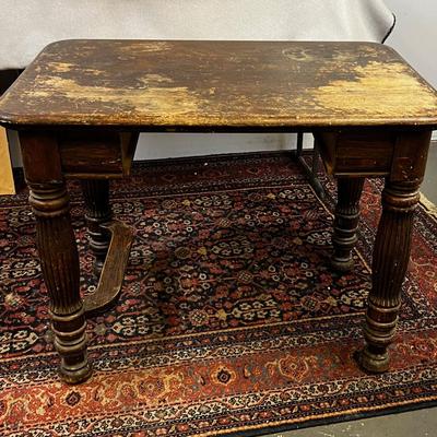 Antique Oak Library Table Missing Drawer