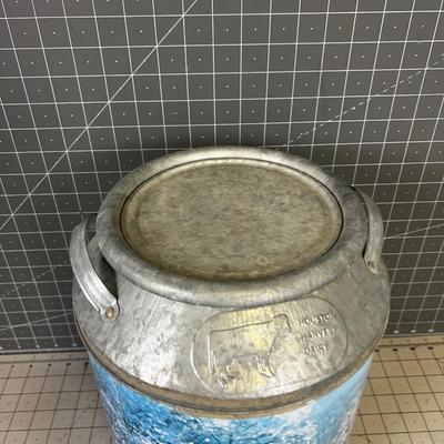 Galvanized Tin Milk Bucket with a lid - Painted Farm Yard Cows