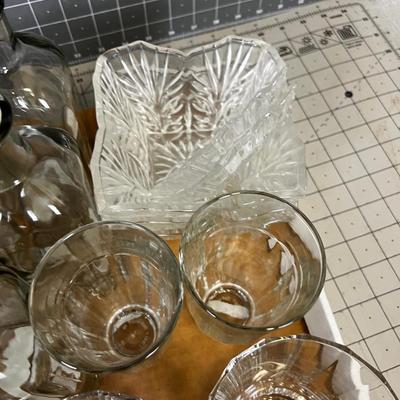 Tray of Clear Glass; Dishes, Bottles, ETC. 