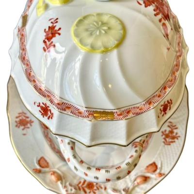 Herend 'Chinese Bouquet Rustâ€™ Porcelain Tureen with Lemon Top and Oval Platter