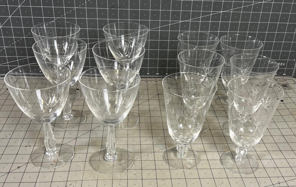 Set of 12 Etched Glass Tumblers