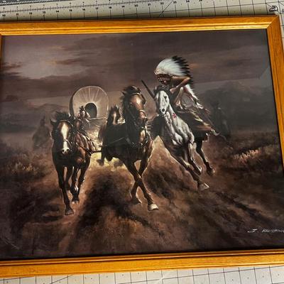 J. Kauffman Print Framed Native American & Wagon Train
