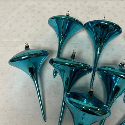Vintage West Germany Handmade Blown Glass Large Spin Top Turquoise Blue Christmas Holiday Tree Ornaments