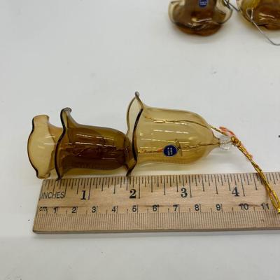 Set of Four Amber Glass Hanging Bell Inside Bell Ornament Figurine