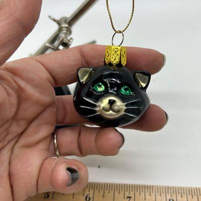 Black Cat with Green Eyes Hanging Christmas Holiday Ornament Personalized