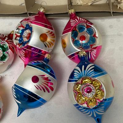 Set of 6 Colorful Vintage Blown Glass Indented Christmas Holiday Tree Ornaments