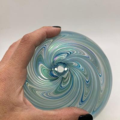 Large Swirled Blue Blown Art Glass Orb Ball