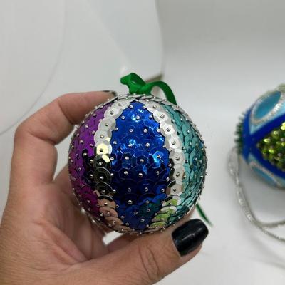 Lot of Five Sequined Push Pin Christmas Holiday Tree Ornament Decorations
