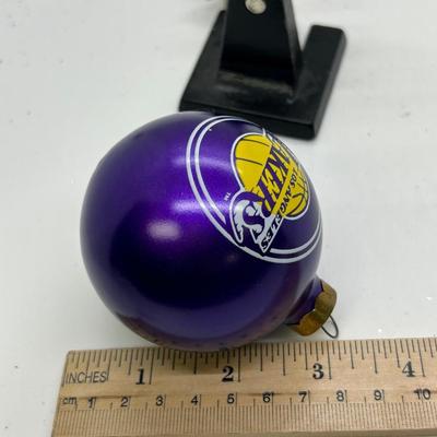 Purple and Gold Blown Glass Los Angeles Lakers NBA Basketball Christmas Holiday Tree Ornament