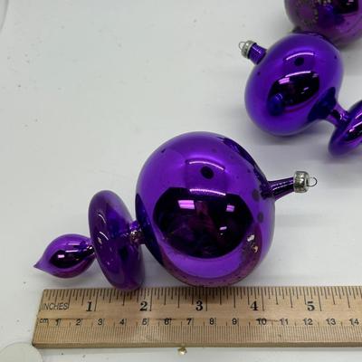 Lot of Three Purple Violet Blown Glass Christmas Holiday Tree Ornaments
