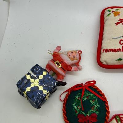Mixed Lot of Christmas Holiday Tree Ornaments Celluloid Santa and Plush Decorations