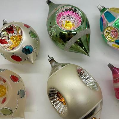 Lot of 6 Colorful Blown Glass Christmas Holiday Tree Ornaments Large Indent Spin Top Polka Dot