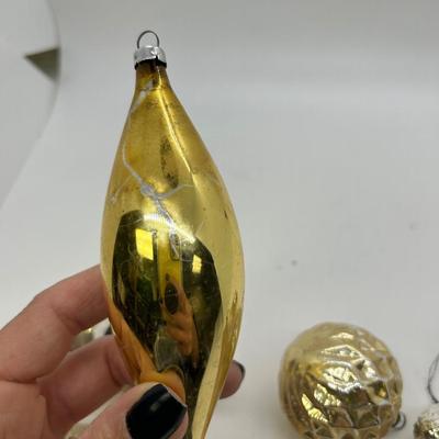 Vintage Silver and Gold Blown Glass Christmas Holiday Tree Ornaments