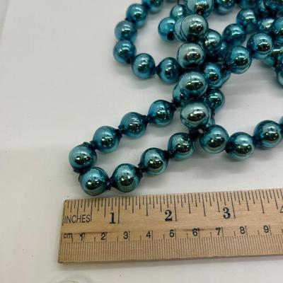 Vintage Turquoise Blue Blown Glass Beaded Garland Strand Christmas Holiday Craft