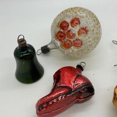 Mixed Lot of Small Blown Glass Holiday Christmas Ornaments Shoe Face Bell Tops