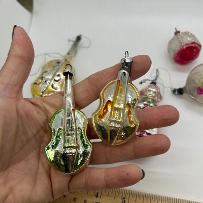 Mixed Lot of Novelty Shaped Blown Glass Christmas Holiday Ornaments Violins Woman Indent Top