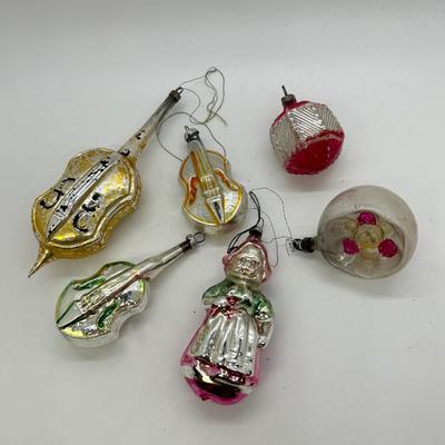 Mixed Lot of Novelty Shaped Blown Glass Christmas Holiday Ornaments Violins Woman Indent Top