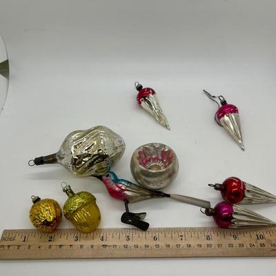 Mixed Lot of Vintage Neat Shaped Blown Glass Christmas Holiday Ornaments Nuts Indent Pointed Tops Clip on Bird