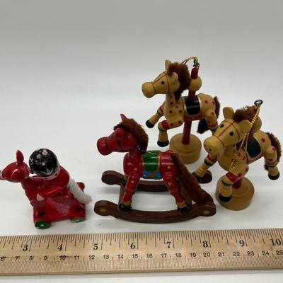 Wooden Christmas Holiday Rocking Horse Tree Ornaments