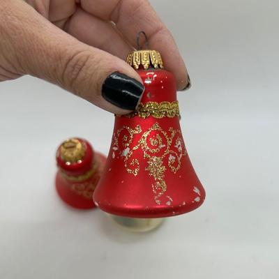 Vintage Red, Silver, & Gold Christmas Tree Holiday Ornament Bells