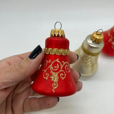 Vintage Red, Silver, & Gold Christmas Tree Holiday Ornament Bells