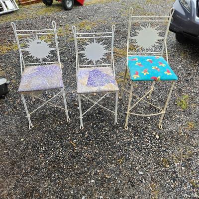 3 Metal Southwest Sunburst Back Patio Chairs