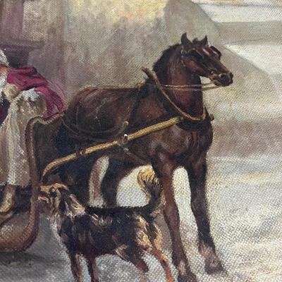 Antique Oil on Canvas, Winter Sleigh Ride 